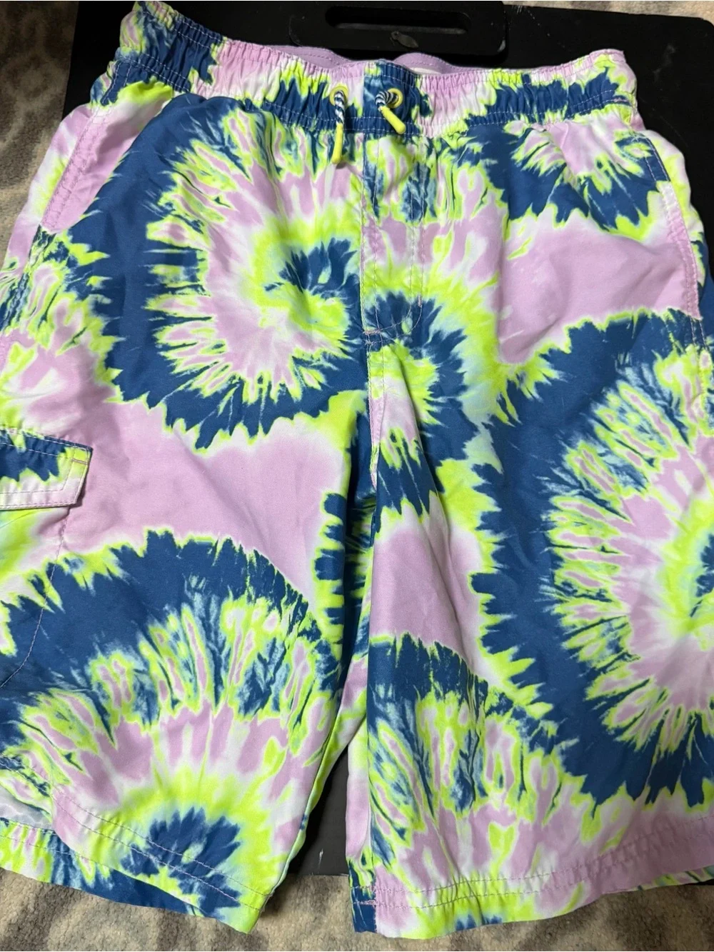 Cat & Jack Tie-Dye Swim Trunks in Pink, Blue & Neon Yellow